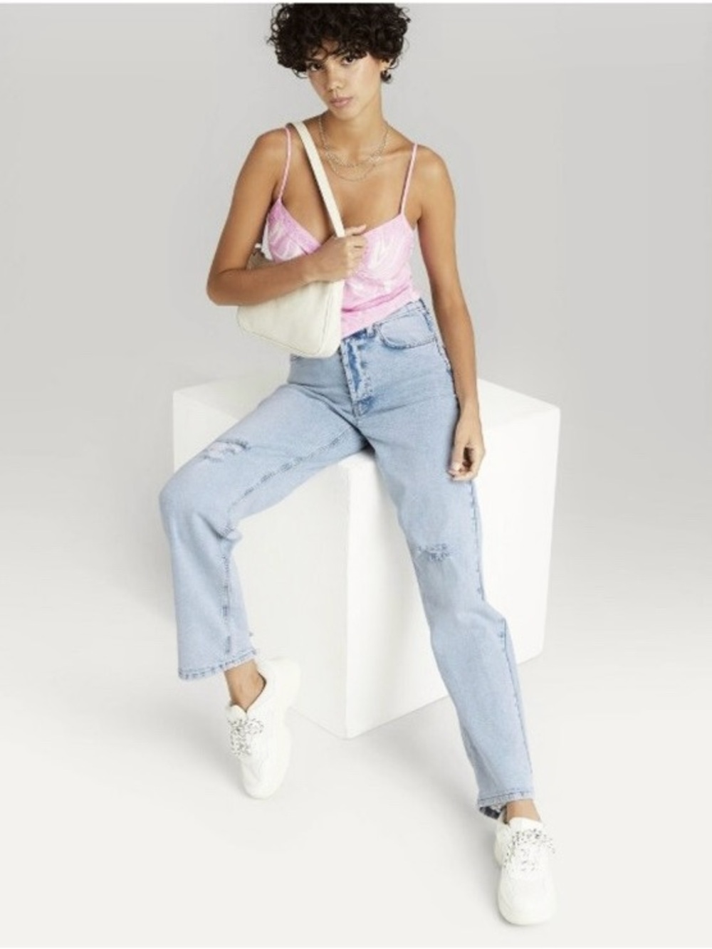 Wild Fable Super High Rise Ripped Straight Jeans with Button Fly in Light Wash